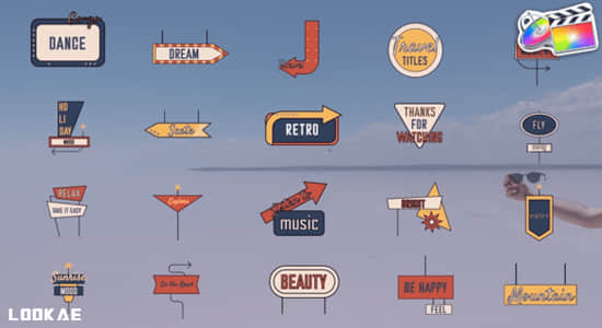 FCPX插件-20组可爱卡通路牌方向标志图形文字标题动画 Direction Sign Titles-精品资源站