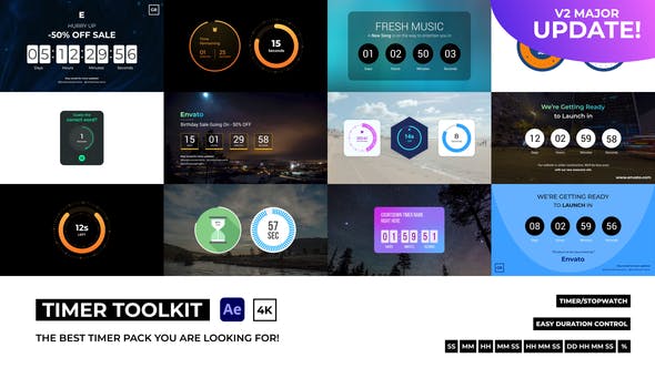 AE模板-20组优雅数字秒表倒计时图形动画 Countdown Timer Toolkit V2-精品资源站