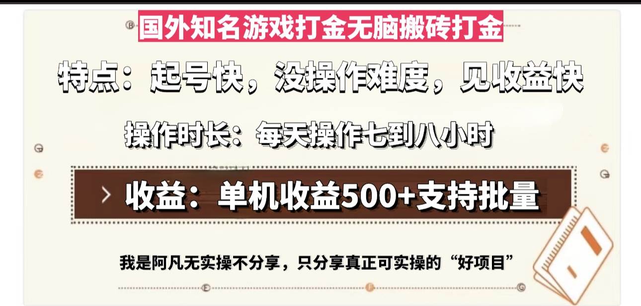 （13307期）国外知名游戏打金无脑搬砖单机收益500，每天操作七到八个小时-精品资源站