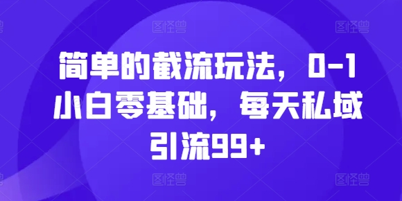 简单的截流玩法，0-1小白零基础，每天私域引流99+【揭秘】-精品资源站