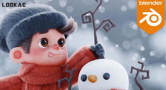 冬季小孩堆雪人场景Blender预设 Sticks & Snow-精品资源站