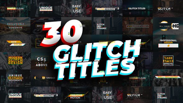 AE模板-30种信号干扰像素损坏文字标题动画 Glitch Titles-精品资源站