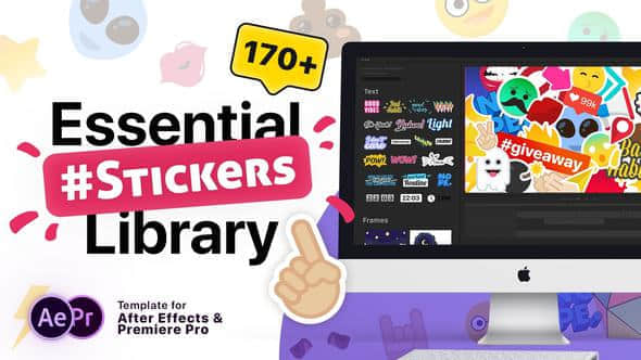 AE+Pr模板预设：174个综艺卡通搞笑面部表情装饰动画 Essential Stickers Library-精品资源站