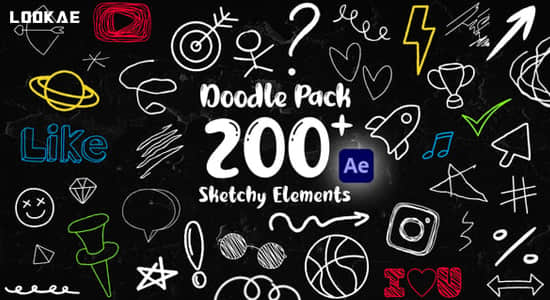 AE模板-222个手绘涂鸦元素图形动画 Doodle Pack-精品资源站