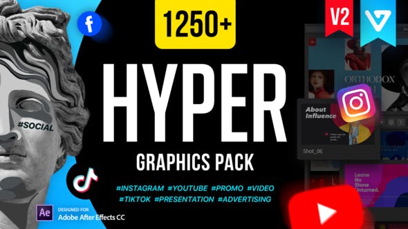 AE脚本-1250个时尚网络社交媒体LOGO标题图文排版设计动画 Hyper – Graphics Pack V2-精品资源站