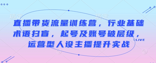 直播带货流量训练营，行业基础术语扫盲，起号及账号破层级，运营型人设主播提升实战-精品资源站