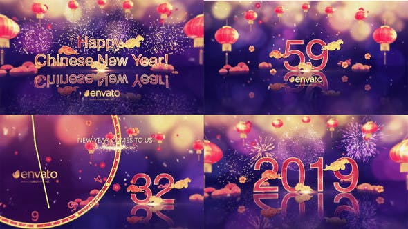 AE模板-中国风祥云灯笼时钟新年快乐倒计时数字片头 Final Minute Countdown – Chinese New Year-精品资源站