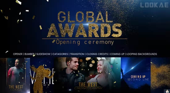 漂亮华丽金色纸屑粒子颁奖典礼栏目包装动画开场片头AE模板 Awards Opener-精品资源站