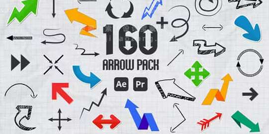 160组手绘涂鸦箭头方向图形AE/PR模板动画 Arrow Pack