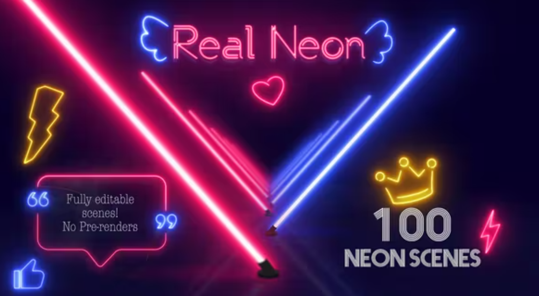 AE模板-100组霓虹发光酷炫创意图形动画 Real Neon