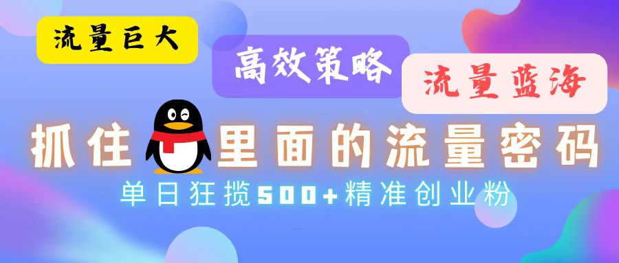 （13068期）流量蓝海，抓住QQ里面的流量密码！高效策略，单日狂揽500+精准创业粉-精品资源站