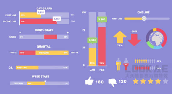 AE模板-公司企业商务扁平化信息数据图表展示介绍MG动画 Flat Infographics Toolkit-精品资源站