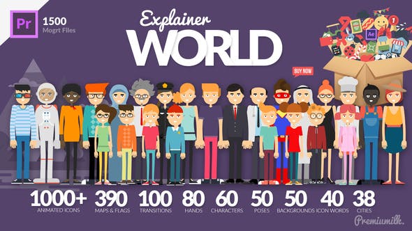 PR模板-扁平化二维卡通人物动作场景介绍MG动画包 Explainer World Essential Graphics-精品资源站