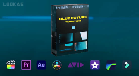 20个蓝色梦幻光效闪烁转场过渡4K视频素材 Blue Future Transition Pack-精品资源站