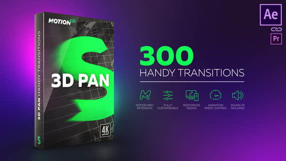 AE脚本+模板：300个三维空间摄像机旋转无缝转场效果 3D Transitions-精品资源站