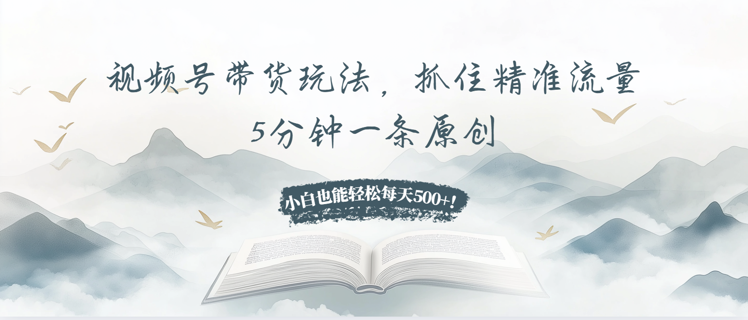 视频号带货玩法，抓住精准流量，5分钟一条原创，小白也能轻松每天500+！-精品资源站