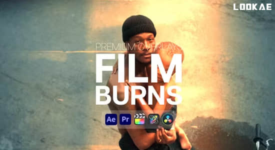 AE/PR模板-复古胶片刮痕灼烧闪光纹理叠加视觉特效 Premium Overlays Film Burn-精品资源站