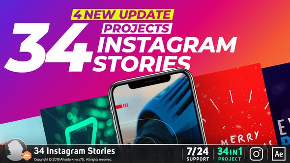 AE模板-34种社交媒体竖屏封面设计包装动画 INS Stories V7-精品资源站