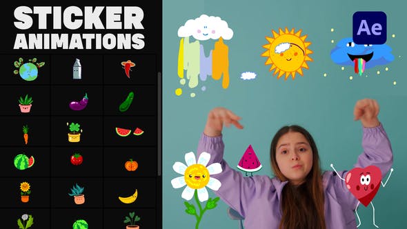 AE模板-可爱卡通手绘综艺贴纸动画 Nature Emoji Stickers Animations-精品资源站