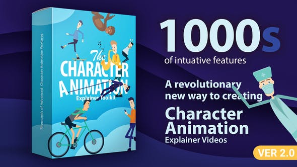 AE模板-能180度旋转职业场景卡通人物动作嘴型绑定MG动画包 Character Animation Explainer Toolkit v2-精品资源站