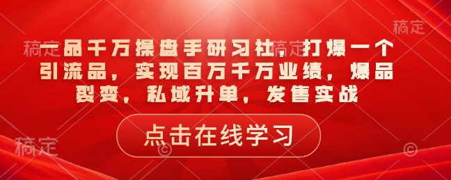 一品千万操盘手研习社，打爆一个引流品，实现百万千万业绩，爆品裂变，私域升单，发售实战-精品资源站