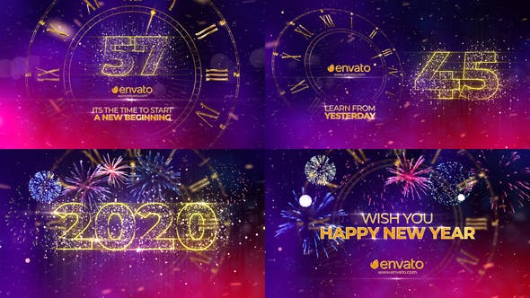 AE模板-公元2020年农历庚子鼠年炫酷粒子时钟倒计时新年快乐片头 New Year Countdown 2020-精品资源站