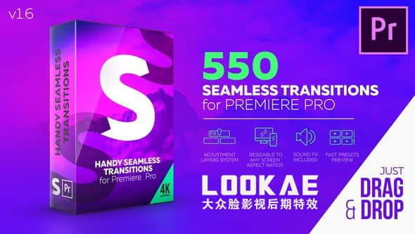 Premiere模板：550种缩放冲击平移扭曲干扰炫光无缝转场Handy Seamless Transitions V1.3 PR模板免费下载-精品资源站