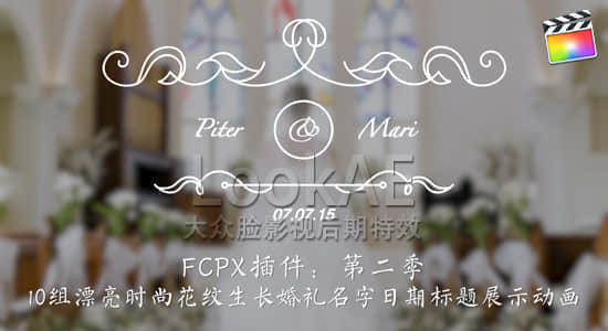 FCPX插件：第二季 10组漂亮时尚花纹生长婚礼名字日期标题动画 LookAE – 婚礼标题 2-精品资源站
