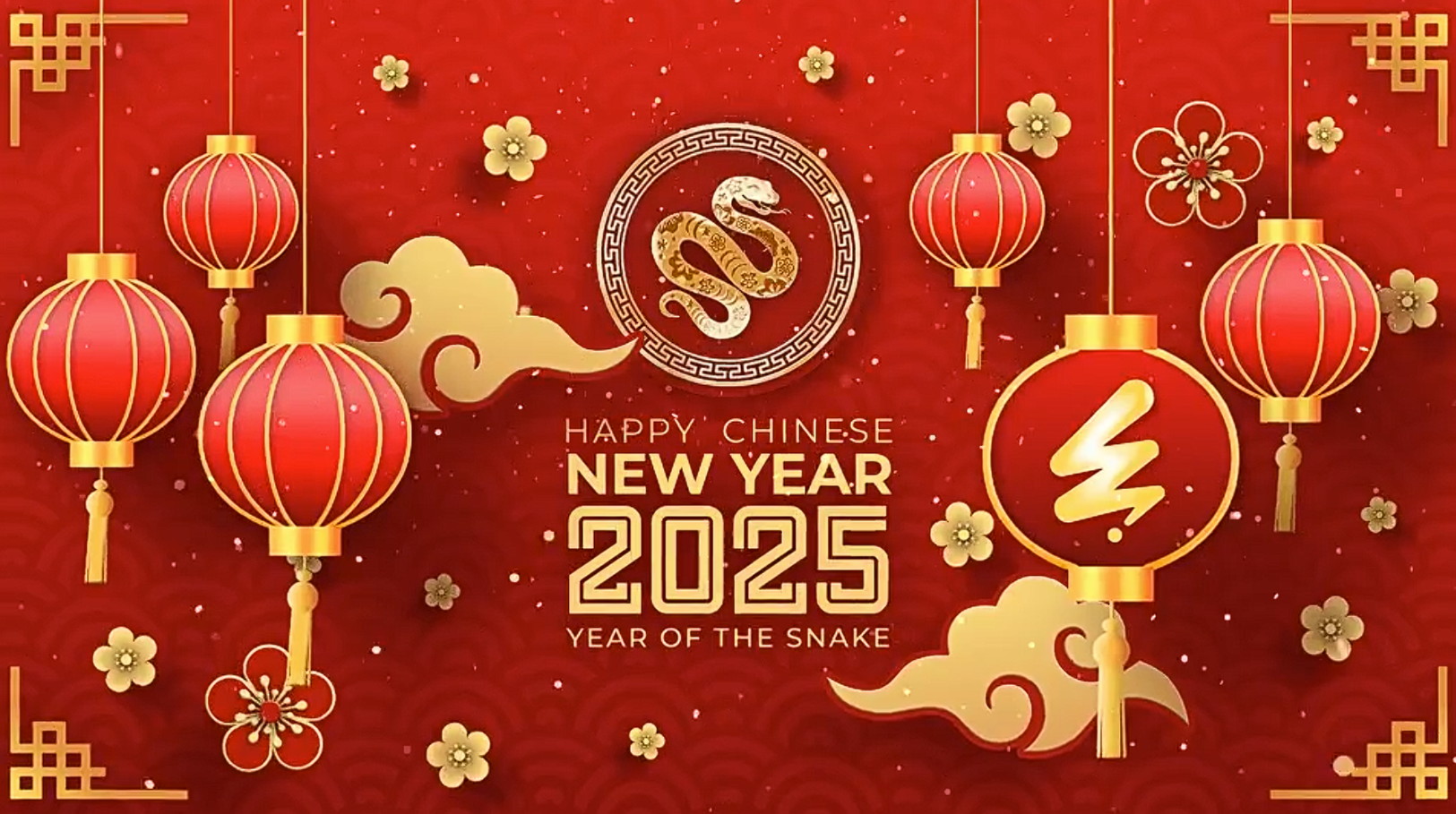 AE2025中国十二生肖蛇年新年快乐节日红色喜庆LOGO模板片头