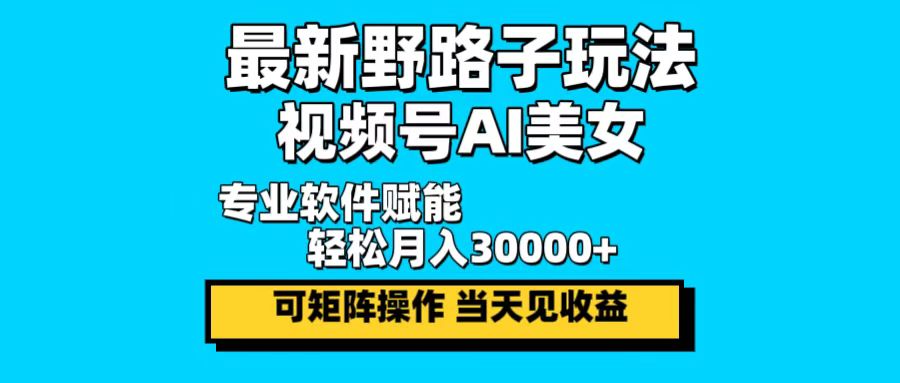 最新野路子玩法，视频号AI美女，当天见收益，轻松月入30000＋-精品资源站