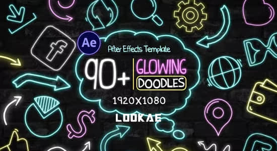 90种手绘霓虹发光图形动画AE模板 Glowing Doodles Pack-精品资源站