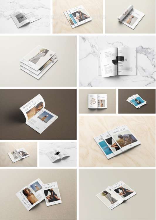 PS样机 52款书本杂志图书手册装订效果展示PS模型样机 Magazine Mockups – 52 Scenes