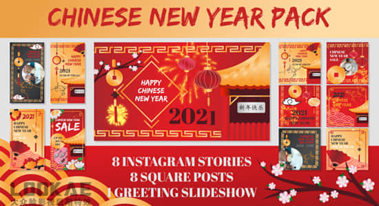 AE模板-农历喜庆2021新年祝福横竖版图文宣传封面海报包装介绍展示动画-精品资源站