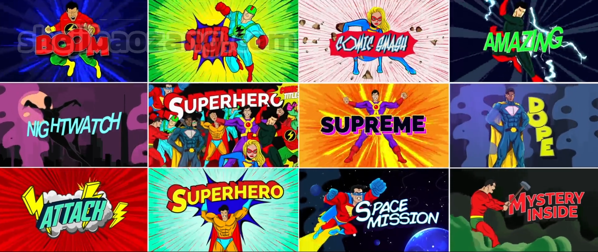 AE模板-动画漫画超级英雄文字片头标题动画 Super Comic Titles