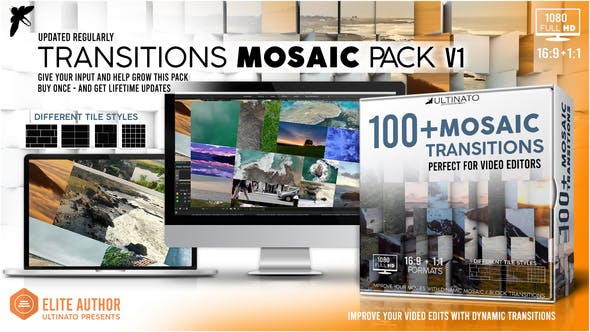 AE模板-100种马赛克三维方块翻转视频墙转场效果 Transitions Mosiac Pack-精品资源站
