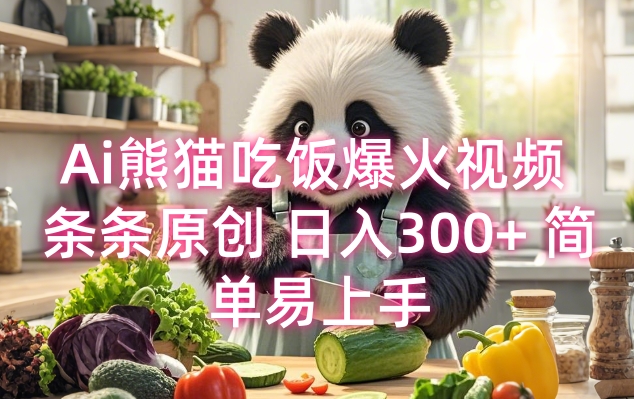 Ai熊猫吃饭爆火视频 条条原创 日入300+ 简单易上手-精品资源站