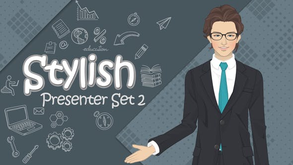 AE模板-MG卡通职业女性主持人角色解说介绍动画 Stylish Presenter Set 2-精品资源站
