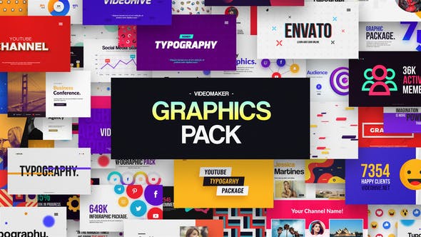 AE脚本-时尚图形标题排版设计信息图表社交媒体字幕条LOGO动画 Videomaker Graphics Pack-精品资源站