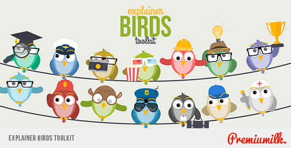 AE模板-可爱卡通小鸟MG动画素材包 Explainer Birds Toolkit-精品资源站