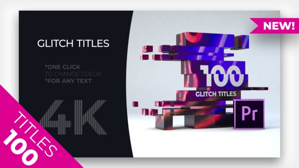 PR模板-100个故障干扰文字标题动画预设 Glitch Titles MOGRT-精品资源站