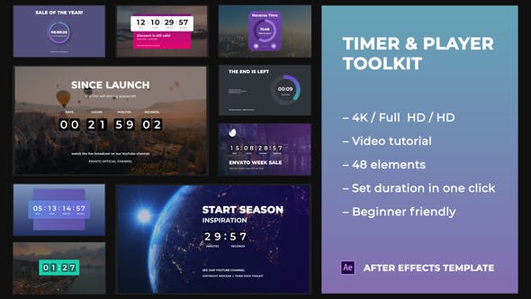 AE模板-48种漂亮倒计时进度图形动画工具包 Timer Player Toolkit-精品资源站