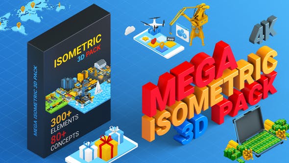 AE模板-300种卡通图形三维等距场景MG元素动画包 Isometric Mega Pack-精品资源站