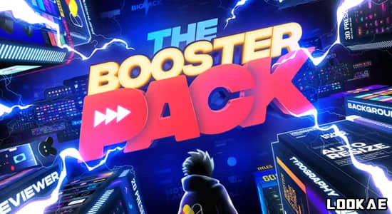 AE脚本-3000种社交媒体图形标题排版转场音效背景图标动画预设 Booster Pack-精品资源站