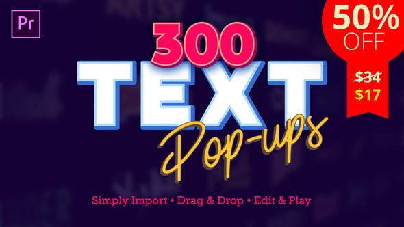 Premiere模板-300种时尚设计彩色渐变纹理描边文字标题动画预设 Text Popups-精品资源站