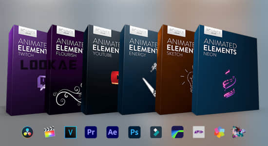 6K视频素材-600个手绘卡通能量霓虹发光花纹线条图形动画 Bounce Color – Animated Elements Bundle-精品资源站