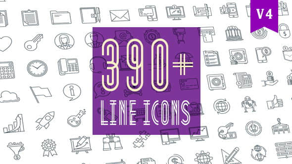 AE模板：390个线条风格Icons图标动画包 Line Icons Pack 390 Animated Icons-精品资源站