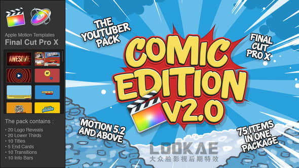FCPX插件：卡通动漫LOGO标题转场字幕条包装动画包 Comic Edition V2 + 使用教程-精品资源站