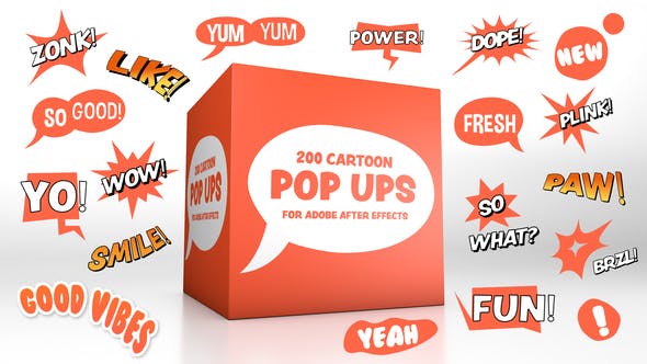 AE模板-200个动漫卡通综艺气泡弹窗贴纸文字标题动画 Cartoon Pop-Ups-精品资源站