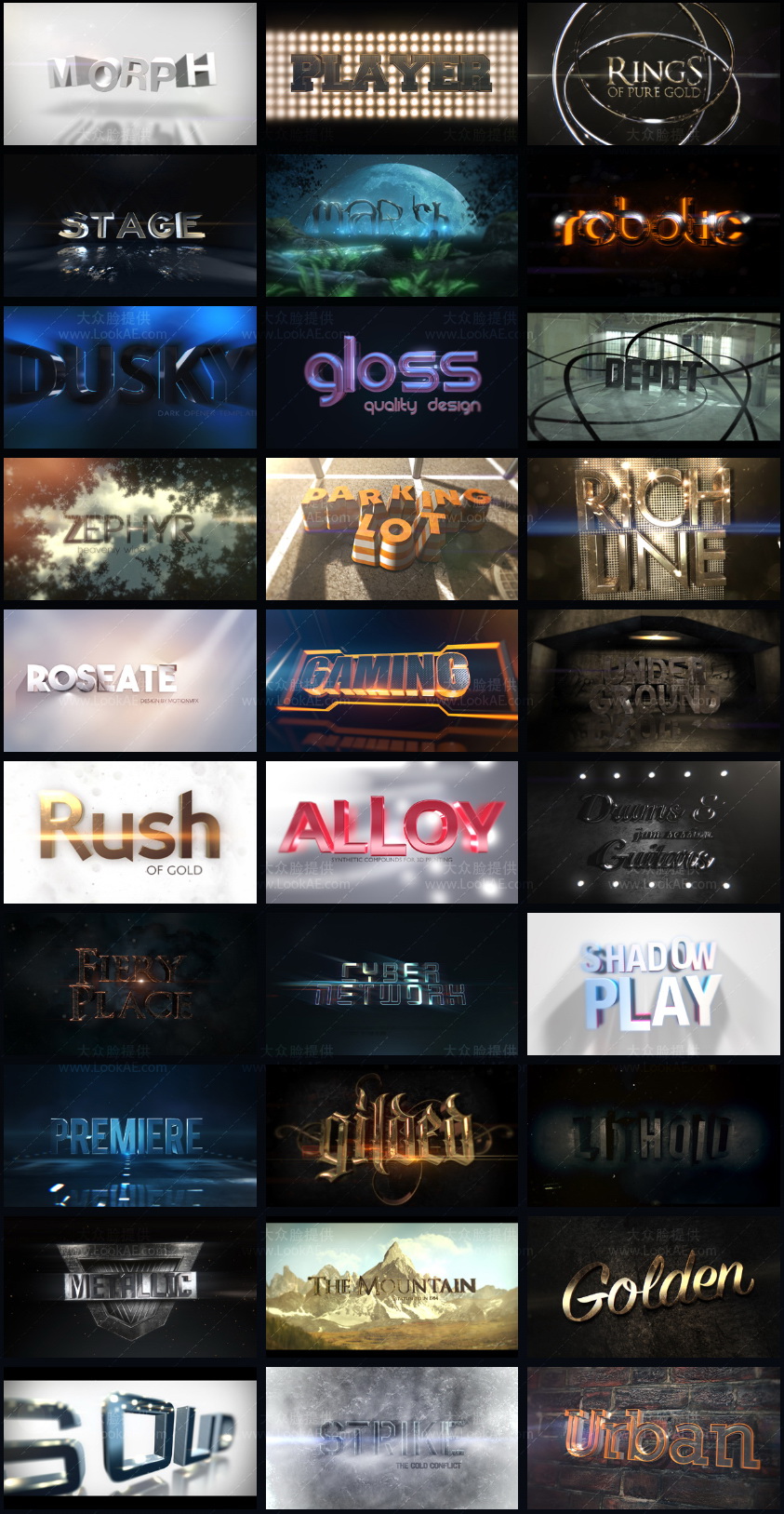 FCPX插件-30个大气震撼电影三维立体文字标题片头动画V3