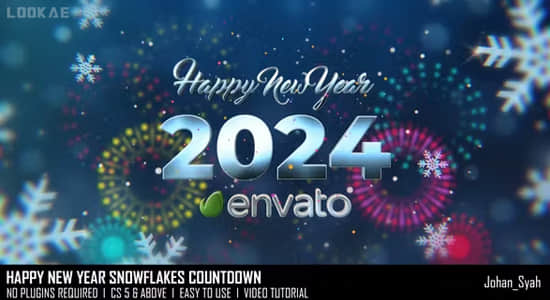 AE模板-冬日雪花10秒数字新年倒计时片头动画 Happy New Year Snowflakes Countdown-精品资源站